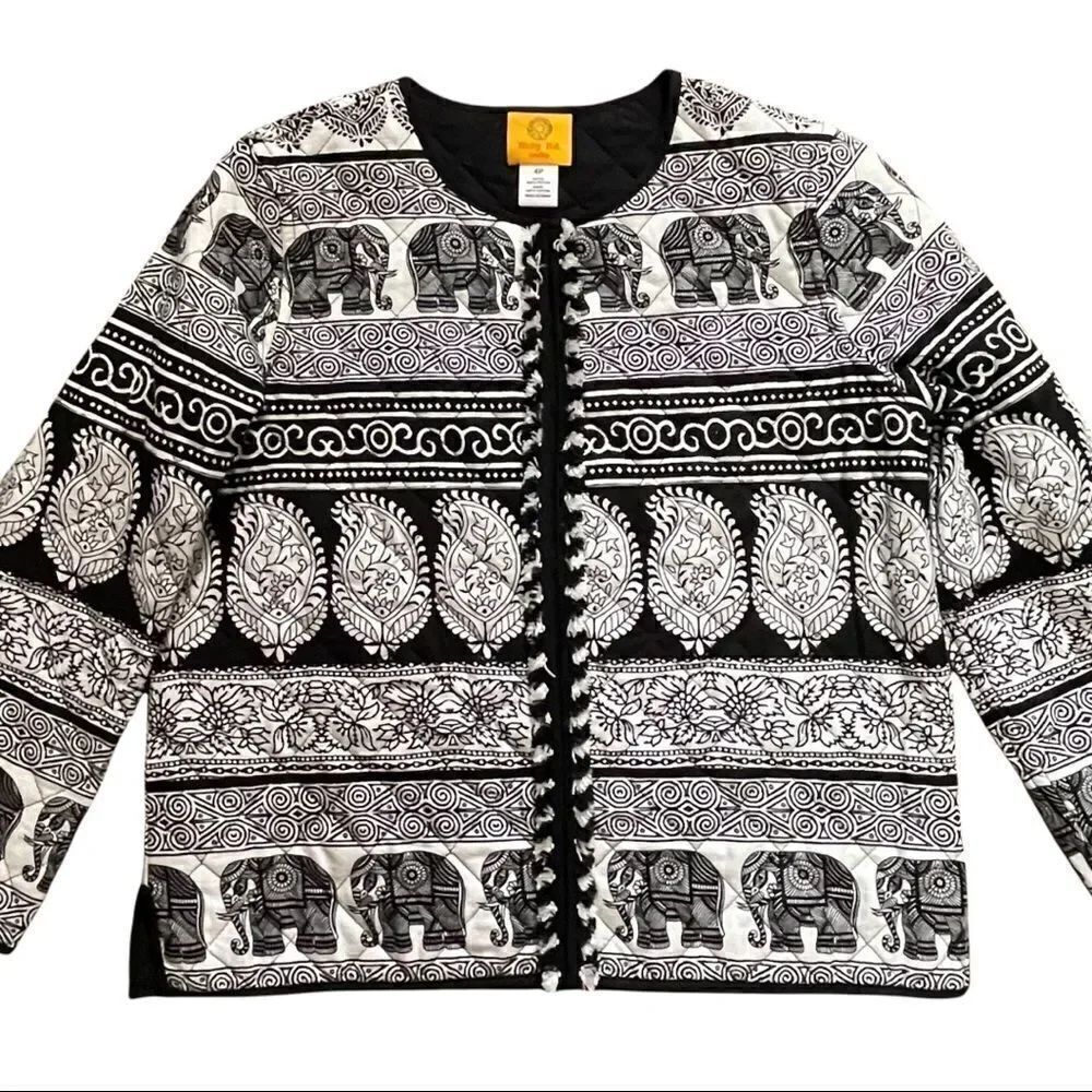Ruby Rd. B&W Striped Elephant Quilted Jacket Sz 4P - Picture 5 of 15
